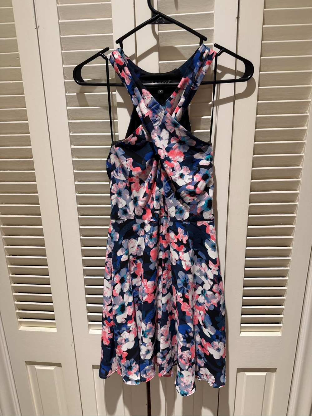 Express Floral Wrap-Style Dress in Navy, Pink & Blue